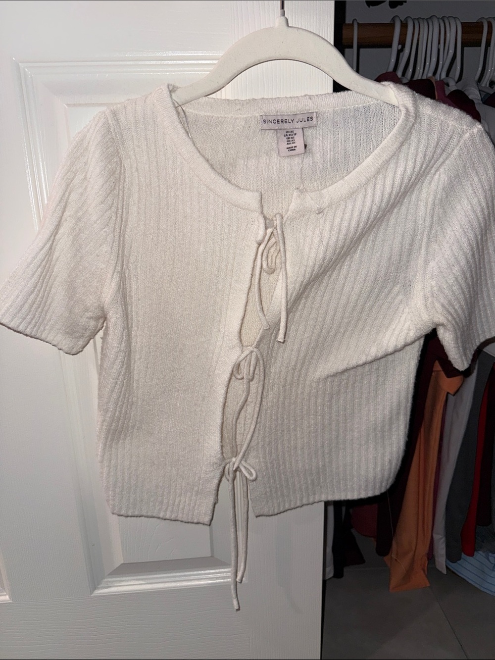 Sincerely Jules Cream Short Sleeve Tie-Front Ribbed Top - BOGO